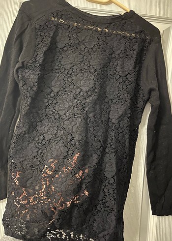 Dantelli Siyah Uzun Kollu Bluz - Görsel 2