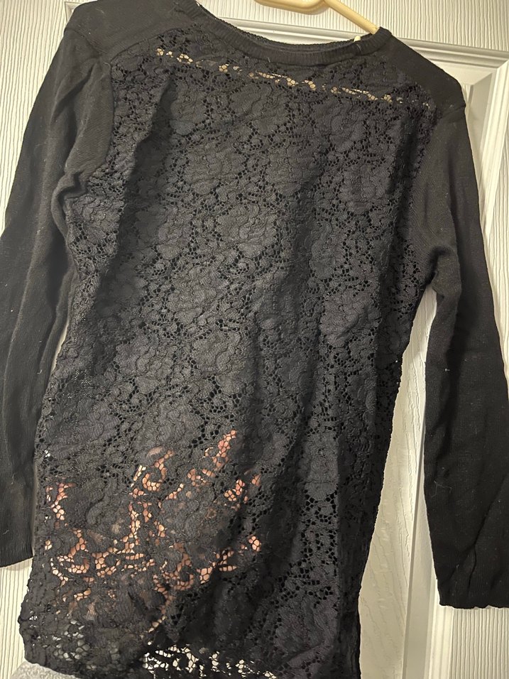 Dantelli Siyah Uzun Kollu Bluz - Görsel 2
