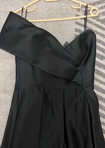 Tek Omuz Drapeli Siyah Uzun Abiye Elbise - Görsel 6