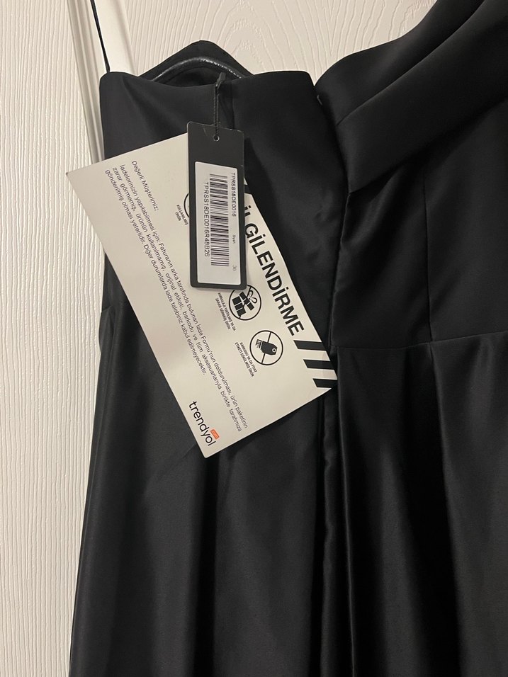 Tek Omuz Drapeli Siyah Uzun Abiye Elbise - Görsel 3