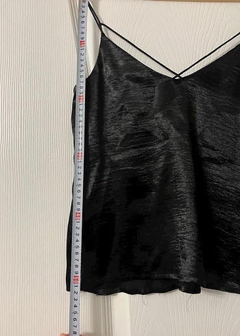 Siyah Drapeli İnce Askılı Mini Bluz - Görsel 7