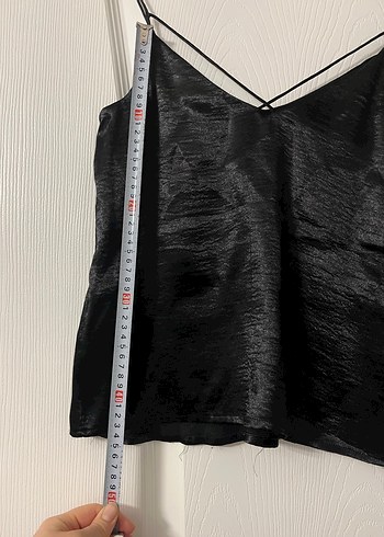 Siyah Drapeli İnce Askılı Mini Bluz - Görsel 5