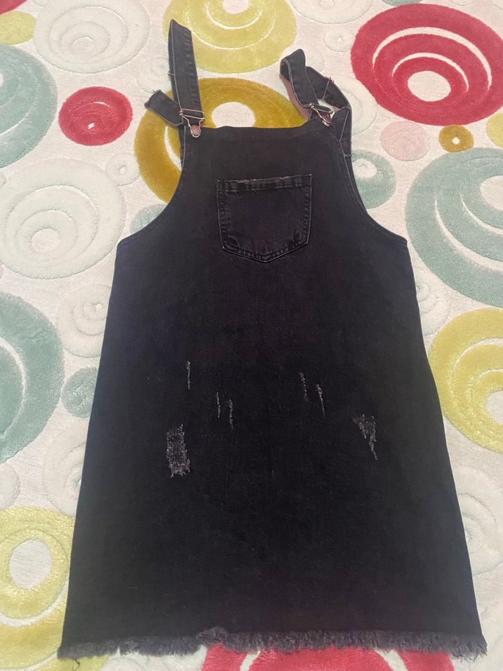 Askılı Siyah Midi Salopet Elbise - Görsel 2