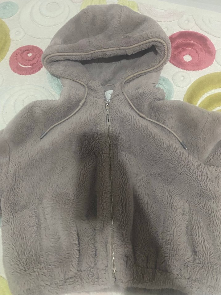 Bej Kadın Peluş Kapüşonlu Ceket - Görsel 4