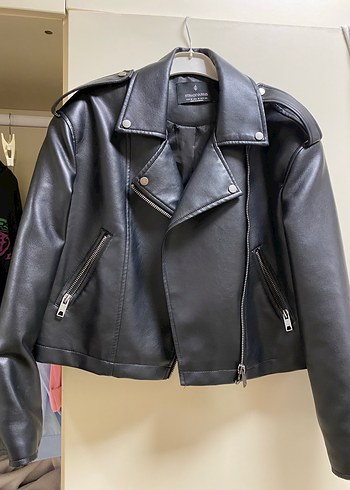 Kadın Siyah Deri Biker Ceket Stradi