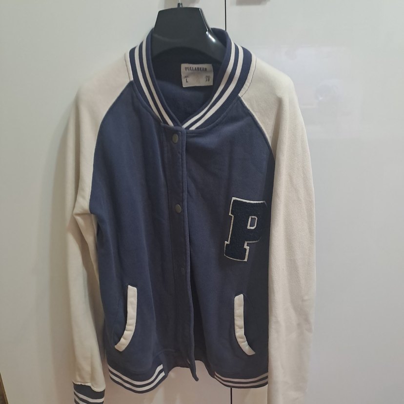 Pull&Bear unisex Gri-Mavi kolej Ceket - Görsel 2