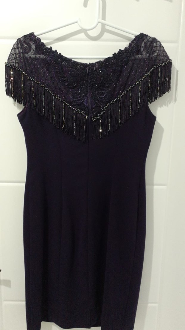 Mor İşlemeli Boncuklu Elbise - Görsel 2