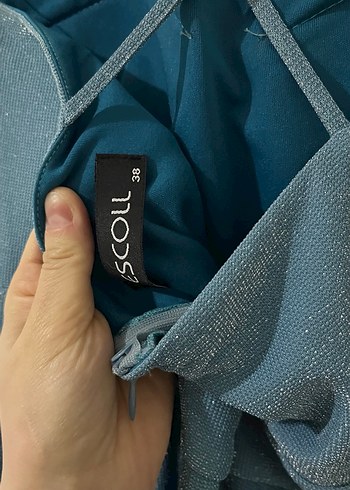 Lacivert Uzun Askılı Drapeli Kadın Abiye Elbise - Görsel 3