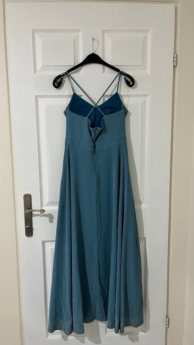 Lacivert Uzun Askılı Drapeli Kadın Abiye Elbise - Görsel 2