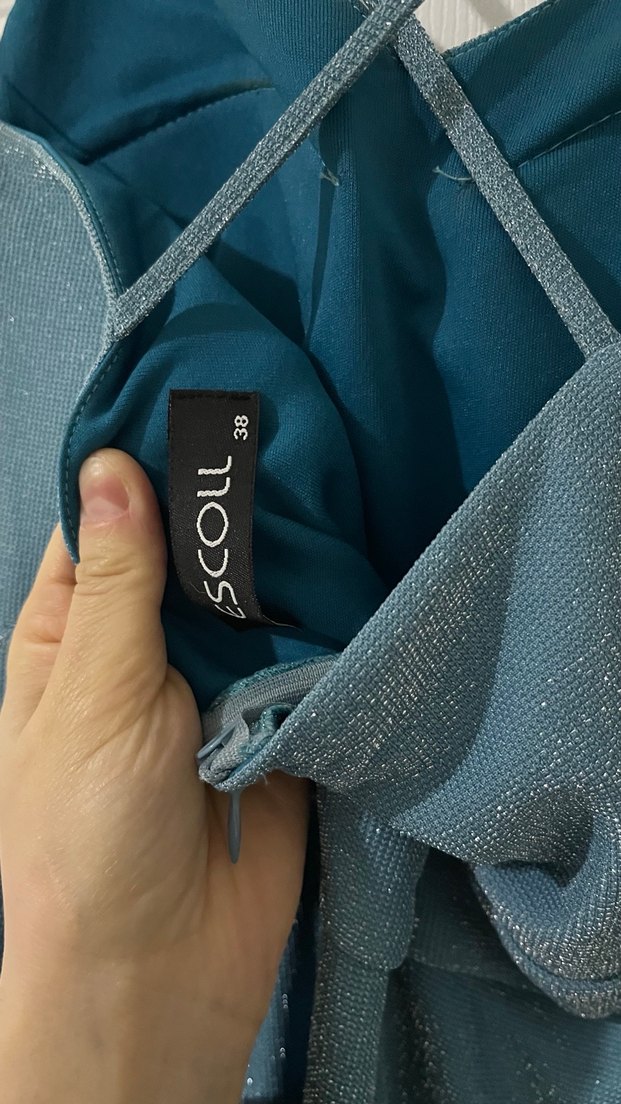 Lacivert Uzun Askılı Drapeli Kadın Abiye Elbise - Görsel 3