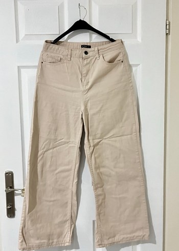 Bej Rahat Kesim Midi Keten Kadın Pantolon - Görsel 2