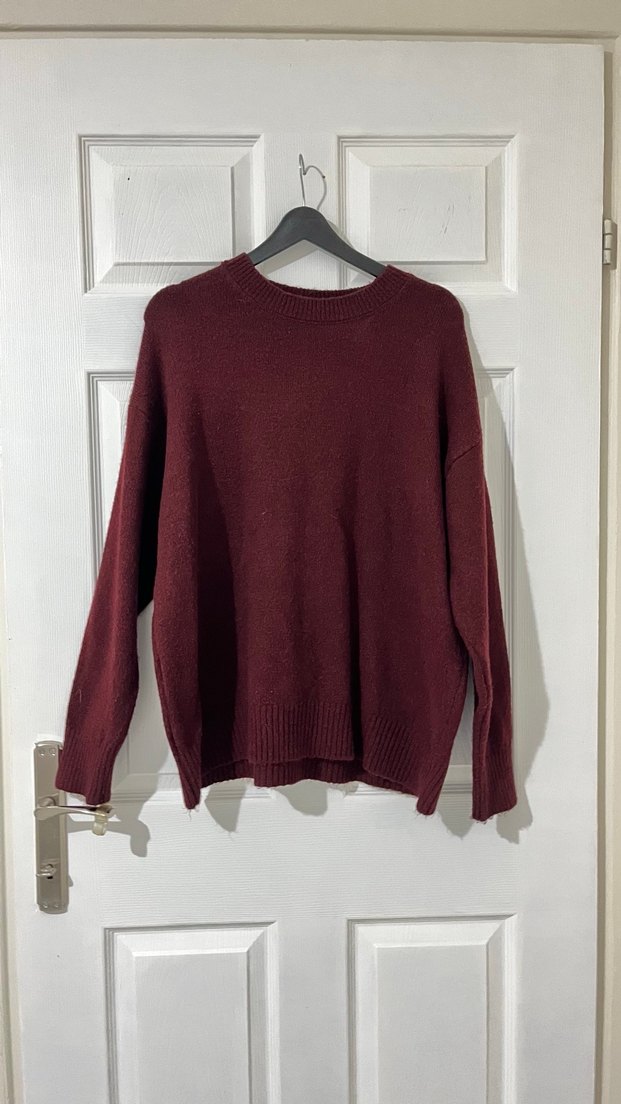 Bordo Kadın Yün Örgü Salaş Kazak - Görsel 2