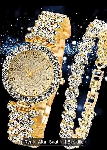 Altın Renkli Kadın Saat ve Bileklik Seti - Görsel 2