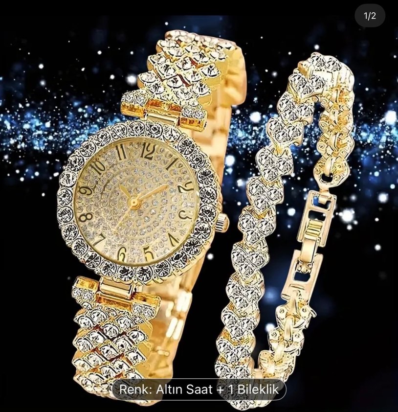 Altın Renkli Kadın Saat ve Bileklik Seti - Görsel 2
