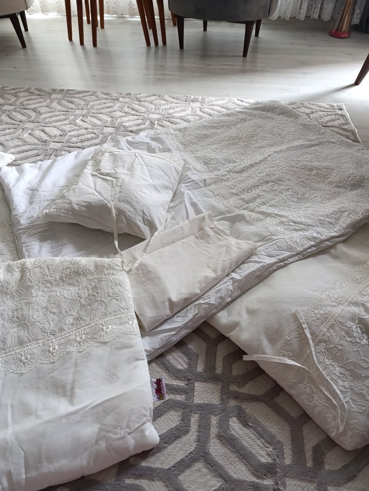 çocuk uyku seti  yorgan dantelli beşik kenarı i - Görsel 3