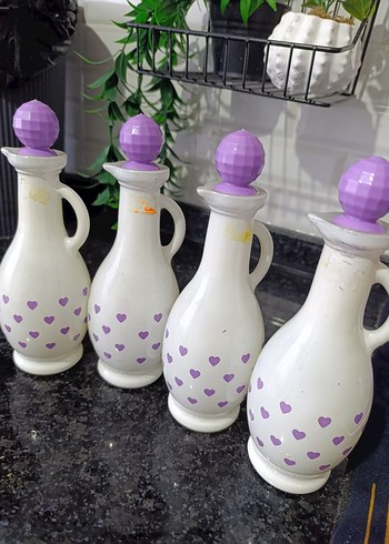 Mor Kalp Desenli Seramik Yağlık Seti 4 adet - Görsel 5