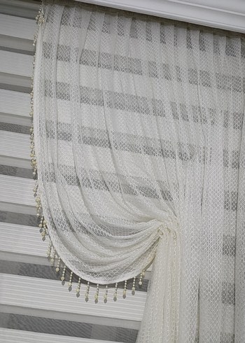 Beyaz Modern Tül Perde kanat 2 adet - Görsel 6