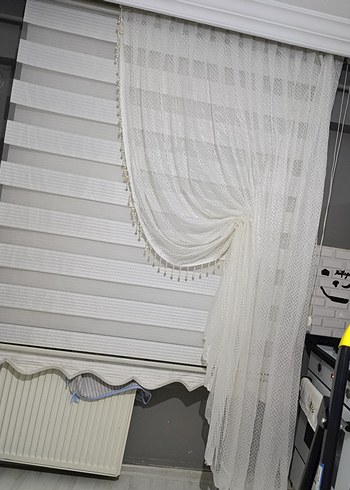 Beyaz Modern Tül Perde kanat 2 adet - Görsel 3