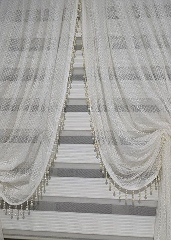 Beyaz Modern Tül Perde kanat 2 adet - Görsel 5