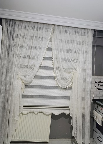 Beyaz Modern Tül Perde kanat 2 adet - Görsel 10