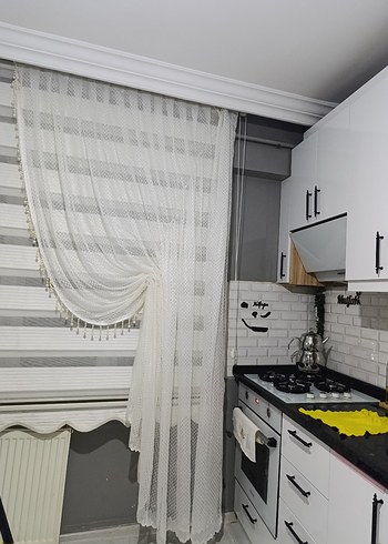 Beyaz Modern Tül Perde kanat 2 adet - Görsel 2