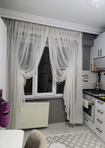 Beyaz Modern Tül Perde kanat 2 adet - Görsel 4