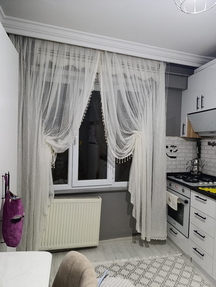 Beyaz Modern Tül Perde kanat 2 adet - Görsel 4
