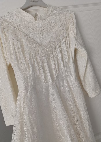 Kadın Beyaz Bohem Uzun Kollu Fırfırlı Elbise - Görsel 5