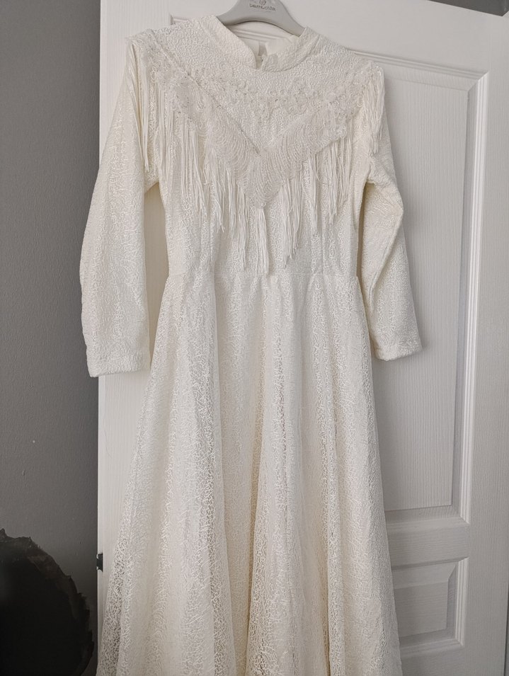 Kadın Beyaz Bohem Uzun Kollu Fırfırlı Elbise - Görsel 3