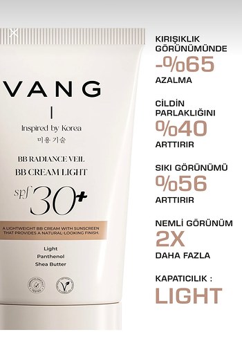 VANG BB Cream Işıltılı Açık Bej SPF30+ - Görsel 6