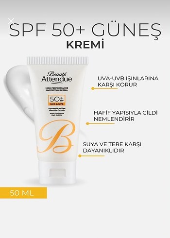 Beaute Attendue SPF 50+ Güneş Kremi 50 ml - Görsel 2