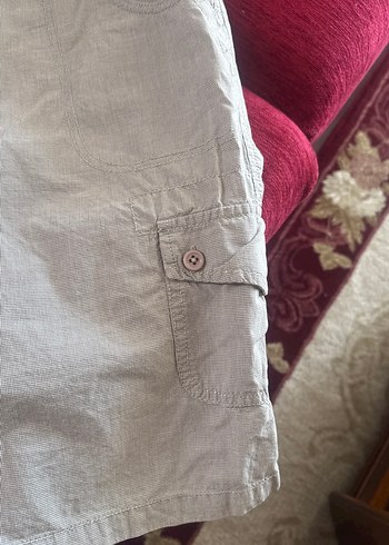 Diğer Gri Keten Mini Kadın Keten Şort düşük bel biraz bej renginde