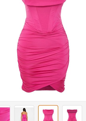 Pembe Drapeli Straplez Abiye - Görsel 3