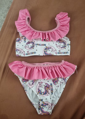 Pembe Unicorn Desenli Kız çocuk Bikini