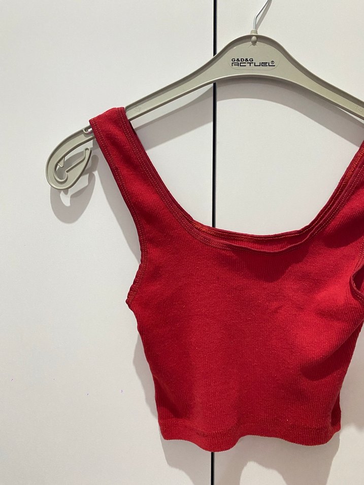 Kırmızı Kadın Kolsuz Crop Top - Görsel 2