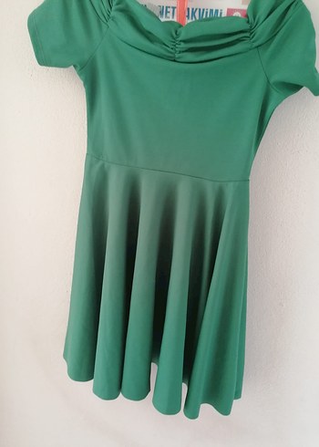 Yeşil Kadın Midi Elbise, Kısa Kollu, Pilili - Görsel 2