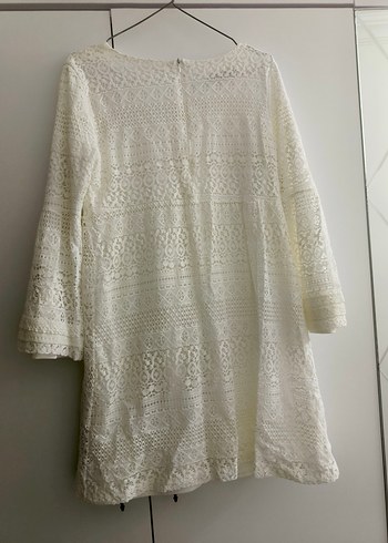 Beyaz Dantel Detaylı Midi Triko Elbise - Görsel 2