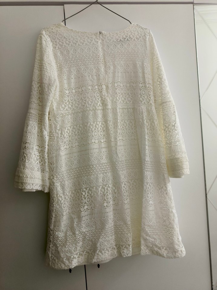 Beyaz Dantel Detaylı Midi Triko Elbise - Görsel 2