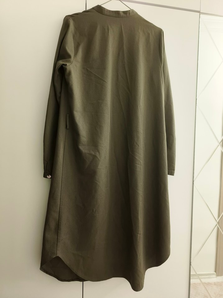Kadın Haki Uzun Keten Tunik - Görsel 2