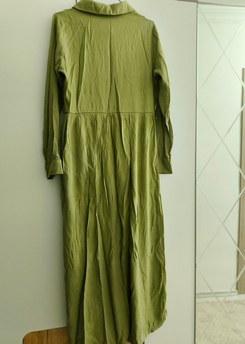 Kadın Haki Uzun Keten Elbise - Görsel 2