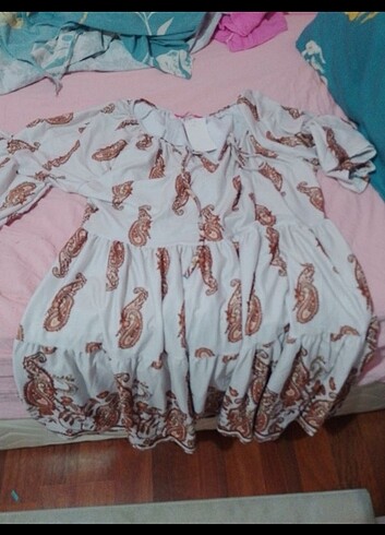 Keten fırfırlı salaş elbise  - Görsel 2