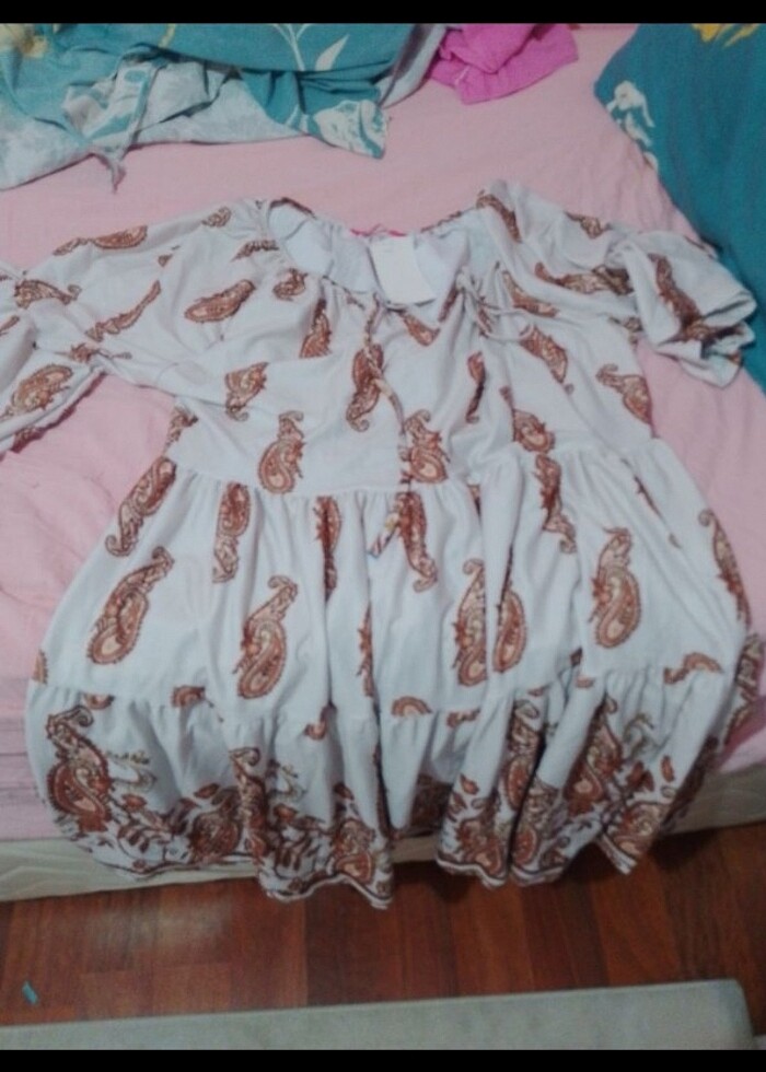 Keten fırfırlı salaş elbise  - Görsel 2