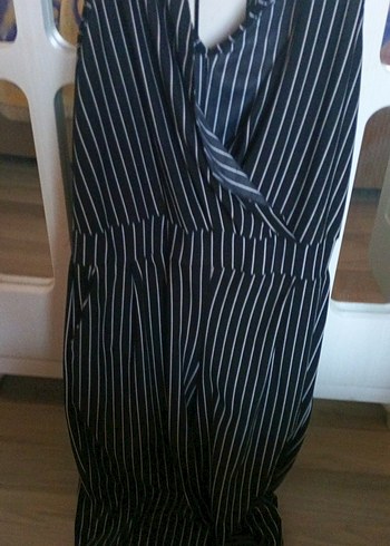 Kadın Siyah Çizgili Uzun Tulum - Görsel 2