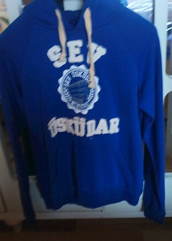 Mavi erkek weatshirt Kapüşonlu üSKUDAR Baskılı - Görsel 2