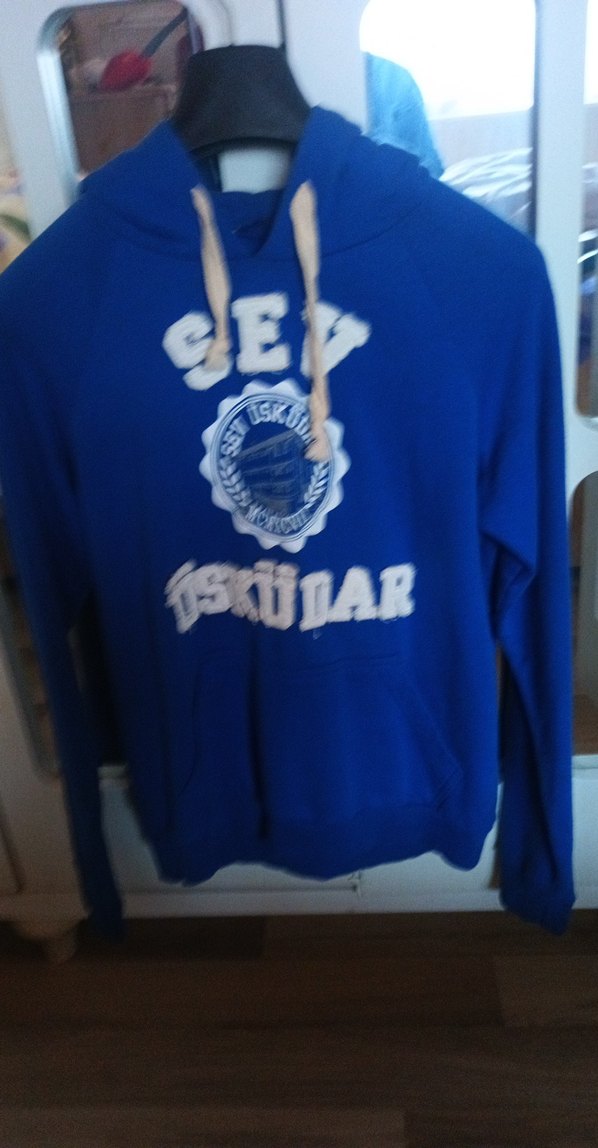 Mavi erkek weatshirt Kapüşonlu üSKUDAR Baskılı - Görsel 2