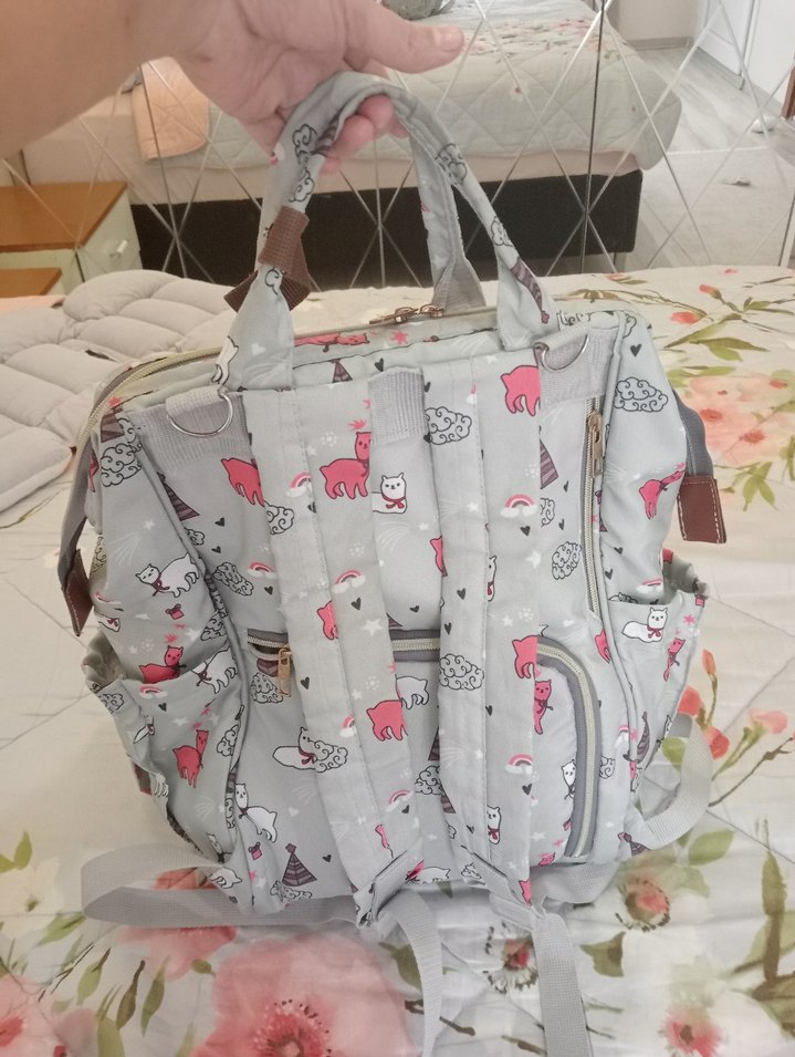 Desenli Gri Bebek Çantası - Görsel 4