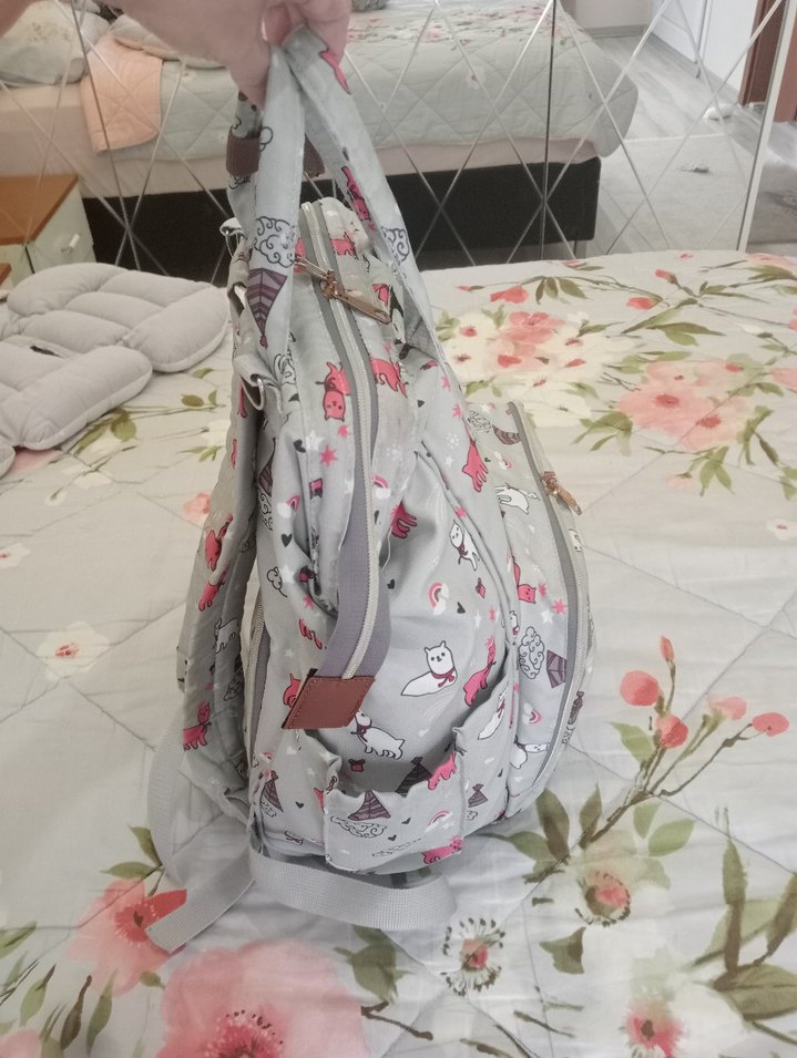 Desenli Gri Bebek Çantası - Görsel 5