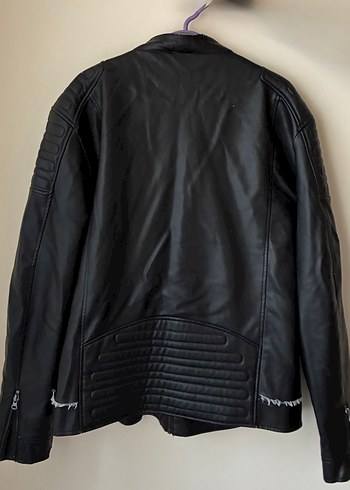 Deri Siyah Biker Ceket - Görsel 2