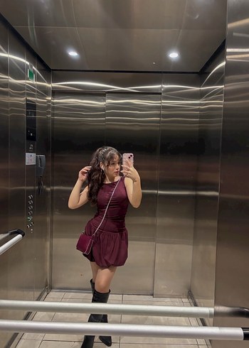 Bordo mini elbise