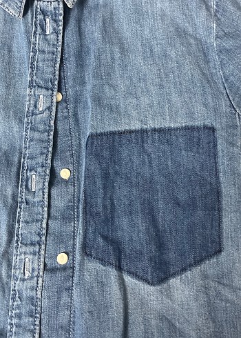 34 Beden Düğmeli Mavi Denim Kadın Gömlek